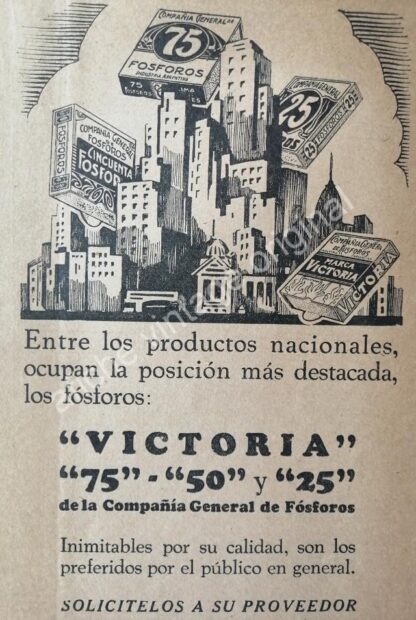 CARTEL ANTIGUO ORIGINAL DE FOSFOROS VICTORIA AÑOS 20s /9