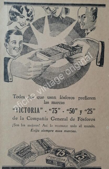 CARTEL ANTIGUO ORIGINAL DE FOSFOROS VICTORIA AÑOS 20s /7