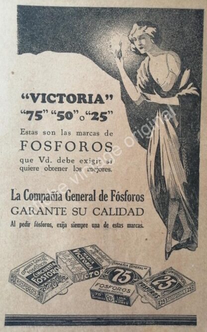 CARTEL ANTIGUO ORIGINAL DE FOSFOROS VICTORIA AÑOS 20s /3