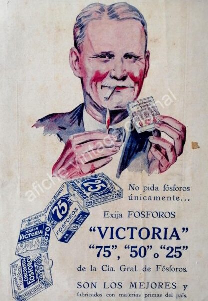 CARTEL ANTIGUO ORIGINAL DE FOSFOROS VICTORIA AÑOS 20s /4