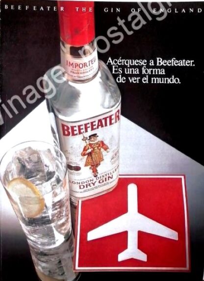 CARTEL ANTIGUO ORIGINAL DE GINEBRA BEEFEATER 1980s /V314