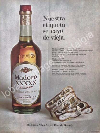 CARTEL ANTIGUO ORIGINAL DE BRANDY MADERO XXXXX 1968 CASA MADERO /V261