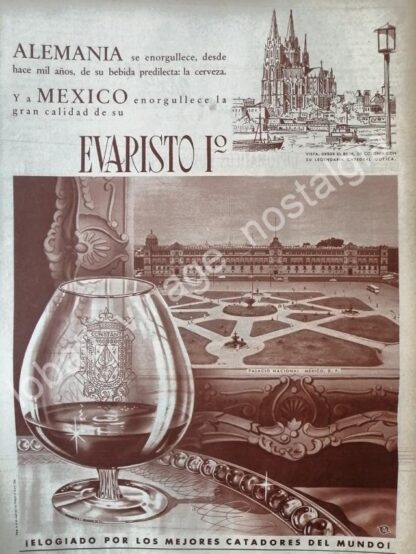 CARTEL ANTIGUO ORIGINAL DE VINO EVARISTO No 1. 1958 Y PALACIO NACIONAL /V265 PUBLICIDAD ARTISTICA