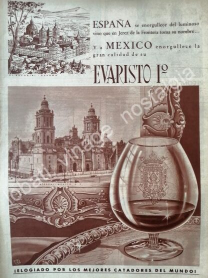 CARTEL ANTIGUO ORIGINAL DE VINO EVARISTO No 1. 1958 Y LA CATEDRAL /V266 PUBLICIDAD ARTISTICA