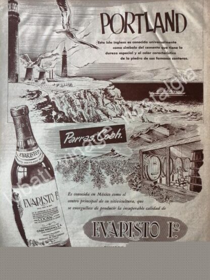 CARTEL ANTIGUO ORIGINAL DE BRANDY EVARISTO No 1. 1952 Y PORTLAND /V268 PUBLICIDAD ARTISTICA