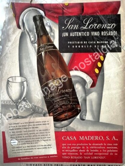 CARTEL ANTIGUO ORIGINAL DE VINO SAN LORENZO 1958 CASA MADERO /V273