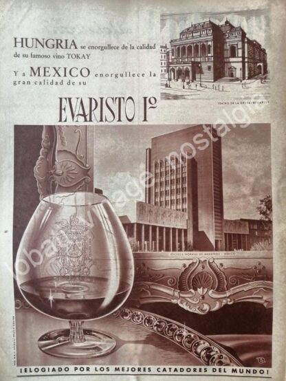 CARTEL ANTIGUO ORIGINAL DE BRANDY EVARISTO Y LA ESCUELA NORMAL SUPERIOR 1958 /V274