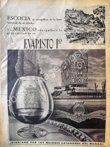 CARTEL ANTIGUO ORIGINAL DE BRANDY EVARISTO Y LA NUEVA BIBLIOTECA UNAM 1956 /V275