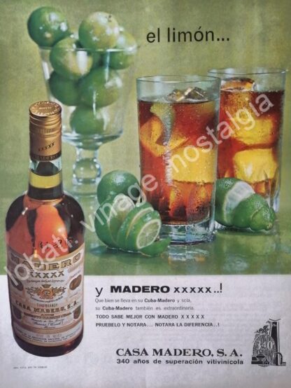 CARTEL ANTIGUO ORIGINAL DE BRANDY MADERO XXXXX 1967, CASA MADERO /V276