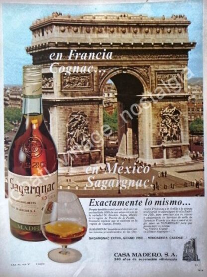 CARTEL ANTIGUO ORIGINAL DE BRANDY SAGARGNAC 1967 CASA MADERO /V263 RARO