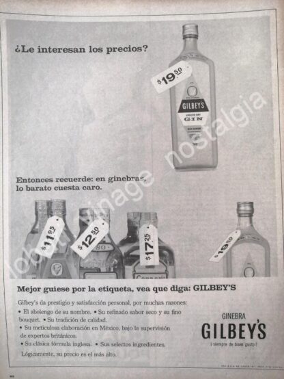 CARTEL ANTIGUO ORIGINAL DE GINEBRA GILBEYS 1966 /V302