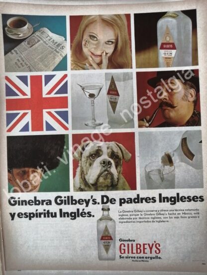 CARTEL ANTIGUO ORIGINAL DE GINEBRA GILBEYS 1968 /V301