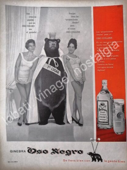 CARTEL ANTIGUO ORIGINAL DE GINEBRA OSO NEGRO 1961 /V293