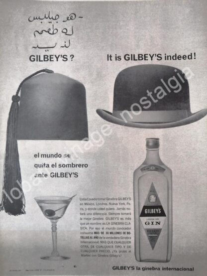 CARTEL ANTIGUO ORIGINAL DE GINEBRA GILBEYS 1964 /V298