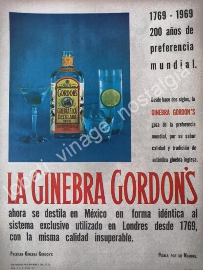 CARTEL ANTIGUO ORIGINAL DE GINEBRA GORDONS 1969 /V310