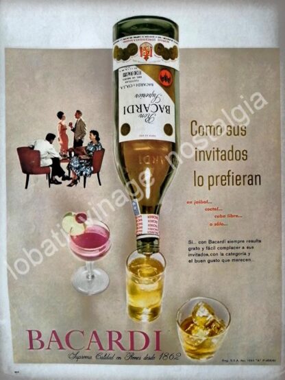 CARTEL ANTIGUO ORIGINAL DE RON BACARDI 1962 /8