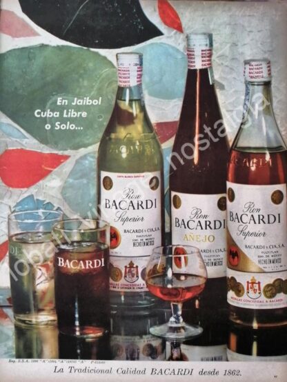 CARTEL ANTIGUO ORIGINAL DE RON BACARDI 1959 EN JAIBOL