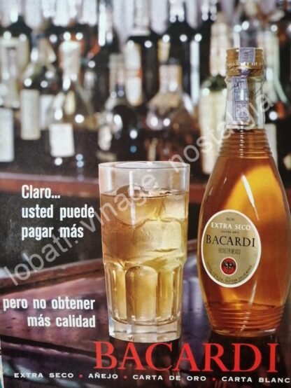 CARTEL ANTIGUO ORIGINAL DE RON BACARDI EXTRA SECO 1963