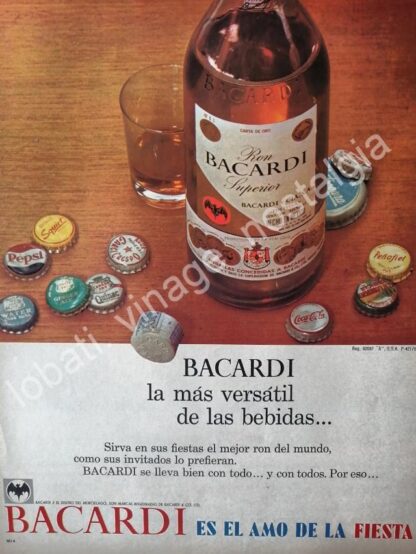 CARTEL ANTIGUO ORIGINAL DE RON BACARDI SUPERIOR 1965