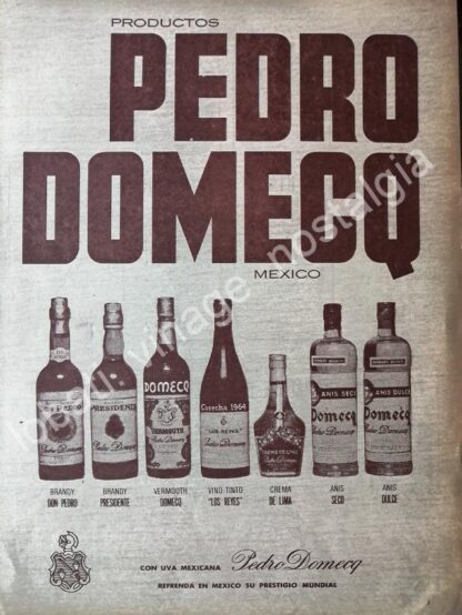 CARTEL ANTIGUO ORIGINAL DE VINOS PEDRO DOMEQC MEXICO 1969 /3