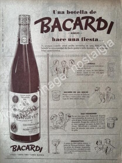 CARTEL ANTIGUO ORIGINAL DE RON BACARDI 1955 HACE UNA FIESTA