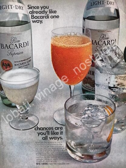 CARTEL ANTIGUO ORIGINAL DE RON BACARDI SUPERIOR 1971 U.S.A