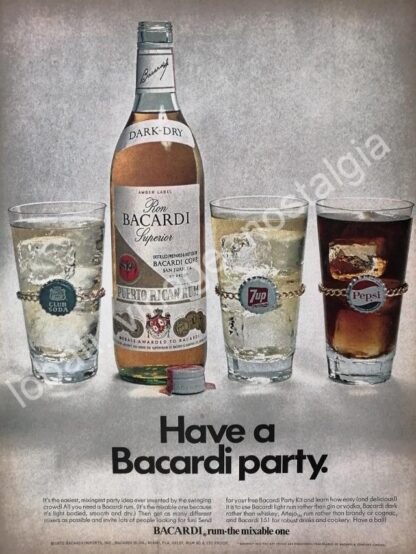 CARTEL ANTIGUO ORIGINAL DE RON BACARDI , PEPSI, 7UP Y CANADA DRY 1970 / RARO