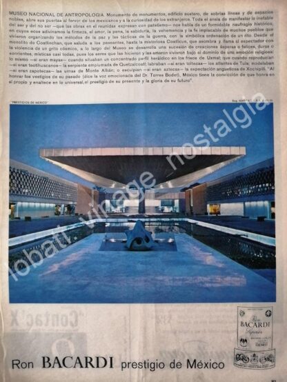 CARTEL ANTIGUO ORIGINAL DE RON BACARDI Y EL MUSEO NACIONAL DE ANTROPOLOGIA 1965