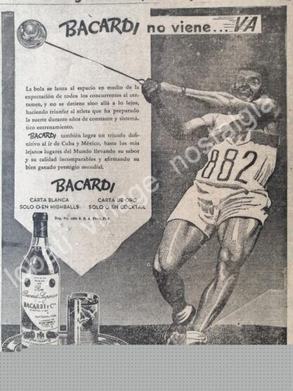 CARTEL ANTIGUO ORIGINAL DE RON BACARDI 1947 NO VIENE VA