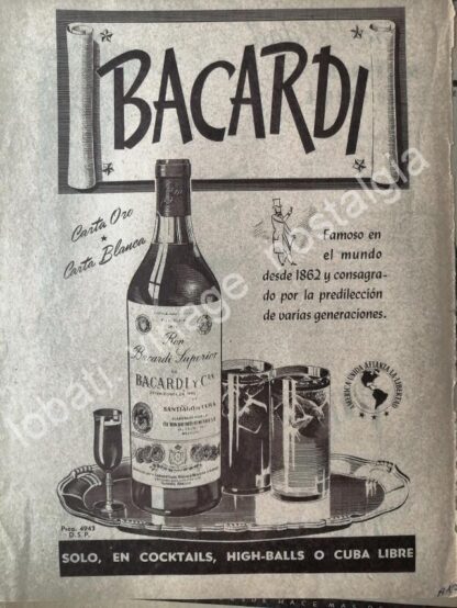 CARTEL ANTIGUO ORIGINAL DE RON BACARDI 1942 ANTE LA SEGUNDA GUERRA MUNDIAL