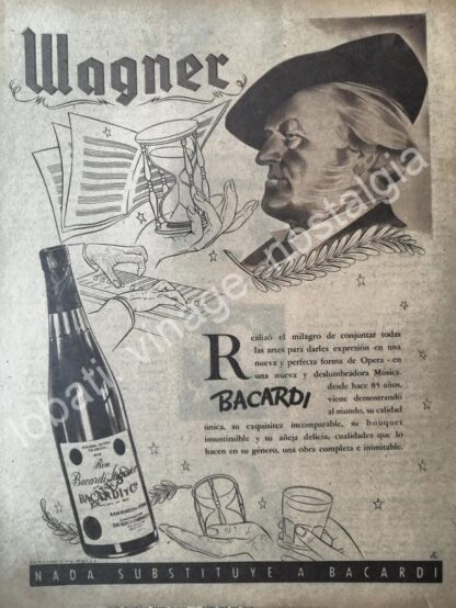 CARTEL ANTIGUO ORIGINAL DE RON BACARDI 1947 WAGNER