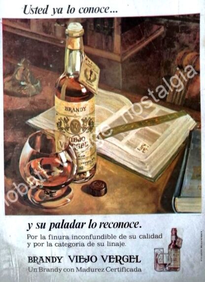 CARTEL ANTIGUO ORIGINAL DE BRANDY VIEJO VERGEL 1970 USTED YA LO CONOCE