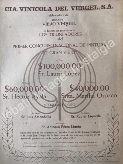 CARTEL ANTIGUO ORIGINAL DE 1ER CONCURSO NACIONAL DE PINTURA EL GRAN VIEJO 1972 /MUY RARO