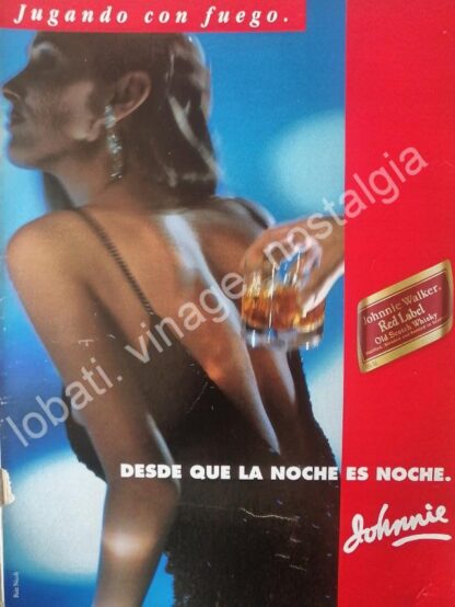 CARTEL ANTIGUO ORIGINAL DE WHISKY JHONNIE WALKER 1980s DESDE QUE LA NOCHE ES NOCHE