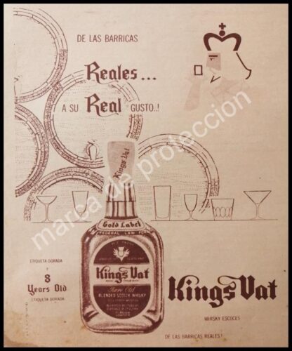 CARTEL ANTIGUO ORIGINAL DE WHISKY KINGS VAT 1961 / RARO