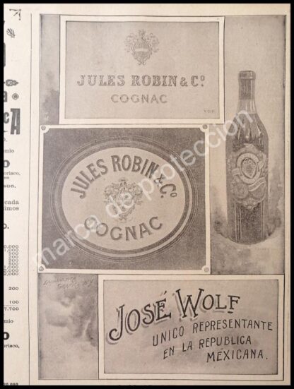 CARTEL ANTIGUO ORIGINAL DE COGÑAC JULES ROBIN 1897 & LOTERIA NACIONAL