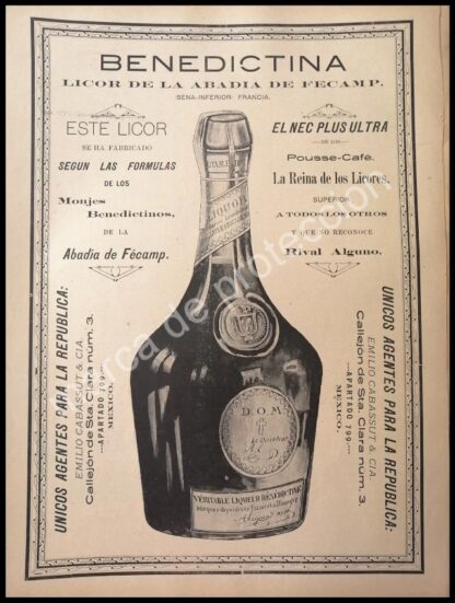 CARTEL ANTIGUO ORIGINAL DE VINO DE CONSAGRAR BENEDICTINA 1896 MUY RARO