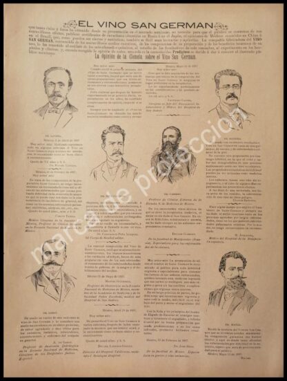 CARTEL ANTIGUO ORIGINAL DE VINO DE SAN GERMAN Y MEDICOS DE LA EPOCA 1896 /raro