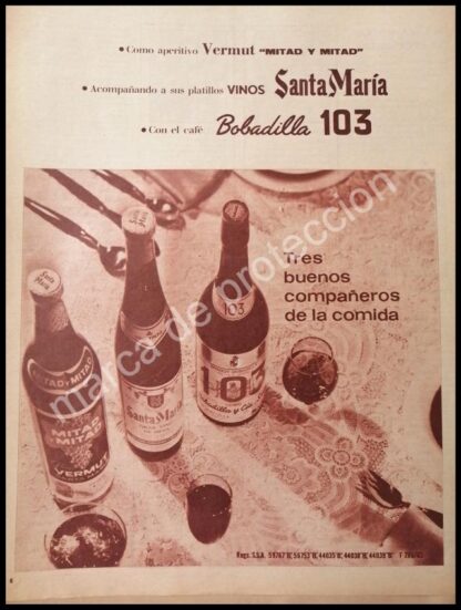 CARTEL ANTIGUO ORIGINAL DE VINOS BOBADILLA & CIA. 1965