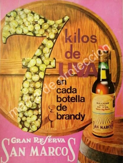 CARTEL ANTIGUO ORIGINAL DE BRANDY SAN MARCOS GRAN RESERVA 1970