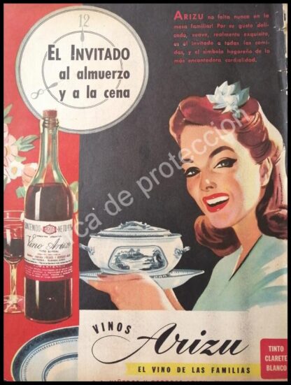 CARTEL ANTIGUO ORIGINAL DE VINOS ARIZU 1940s