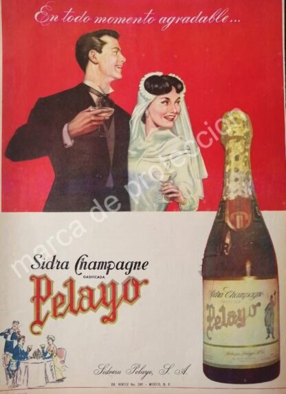 CARTEL ANTIGUO ORIGINAL DE SIDRA CHAMPAGNE PELAYO 1959 / RARO 2