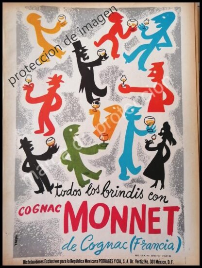 CARTEL ANTIGUO ORIGINAL DE COGNAC MONNET DIBUJO Avel·lí Artís (Tisner)