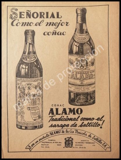 CARTEL ANTIGUO ORIGINAL DE VINOS ALAMO, CIA. VINICOLA DE SALTILLO 1949 - Imagen 3