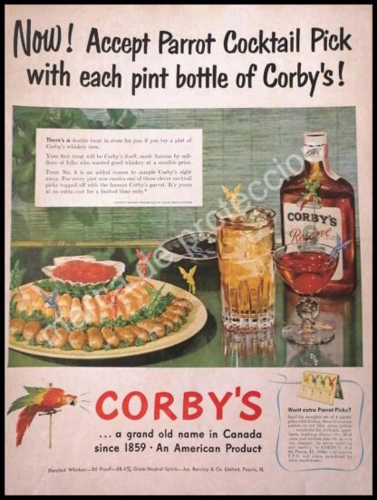 CARTEL ANTIGUO ORIGINAL DE VINOS COCKTAIL CORBYS 1950