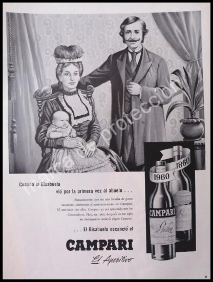 CARTEL ANTIGUO ORIGINAL DE VINOS CAMPARI 1960 CIEN ANIVERSARIO