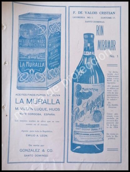 CARTEL ANTIGUO ORIGINAL DE VINOS MIRAMAR. RON SUPERIOR 1920 Y ACEITES