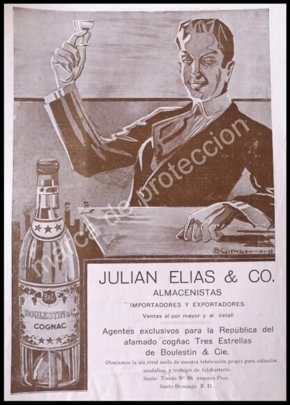 CARTEL ANTIGUO ORIGINAL DE COGNAC BOULESTIN 1920 JULIAN ELIAS & CO. RARO