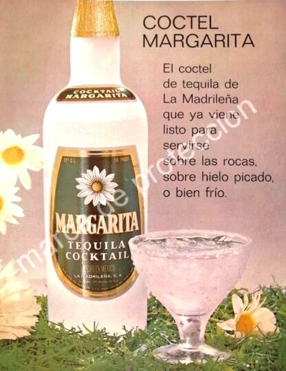 CARTEL ANTIGUO ORIGINAL DE COCTEL MARGARITA 1960s LA MADRILEÑA S.A