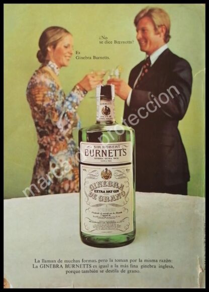 CARTEL ANTIGUO ORIGINAL DE GINEBRA BURNETTS 1973 / RARO